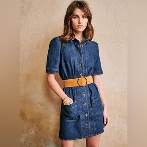 Sezane Almette Dress Denim - Size 44/US 12 NWT